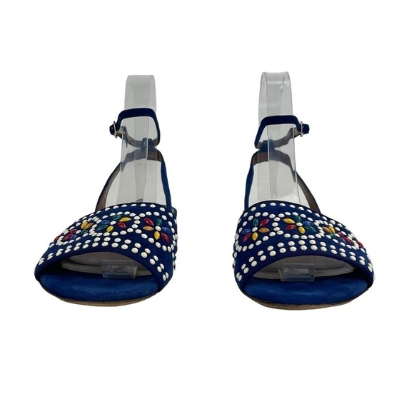 TABITHA SIMMONS GEOMETRIC STUDDED BLUE SUEDE LEATHER ANKLE WRAP SANDAL - Picture 3 of 13